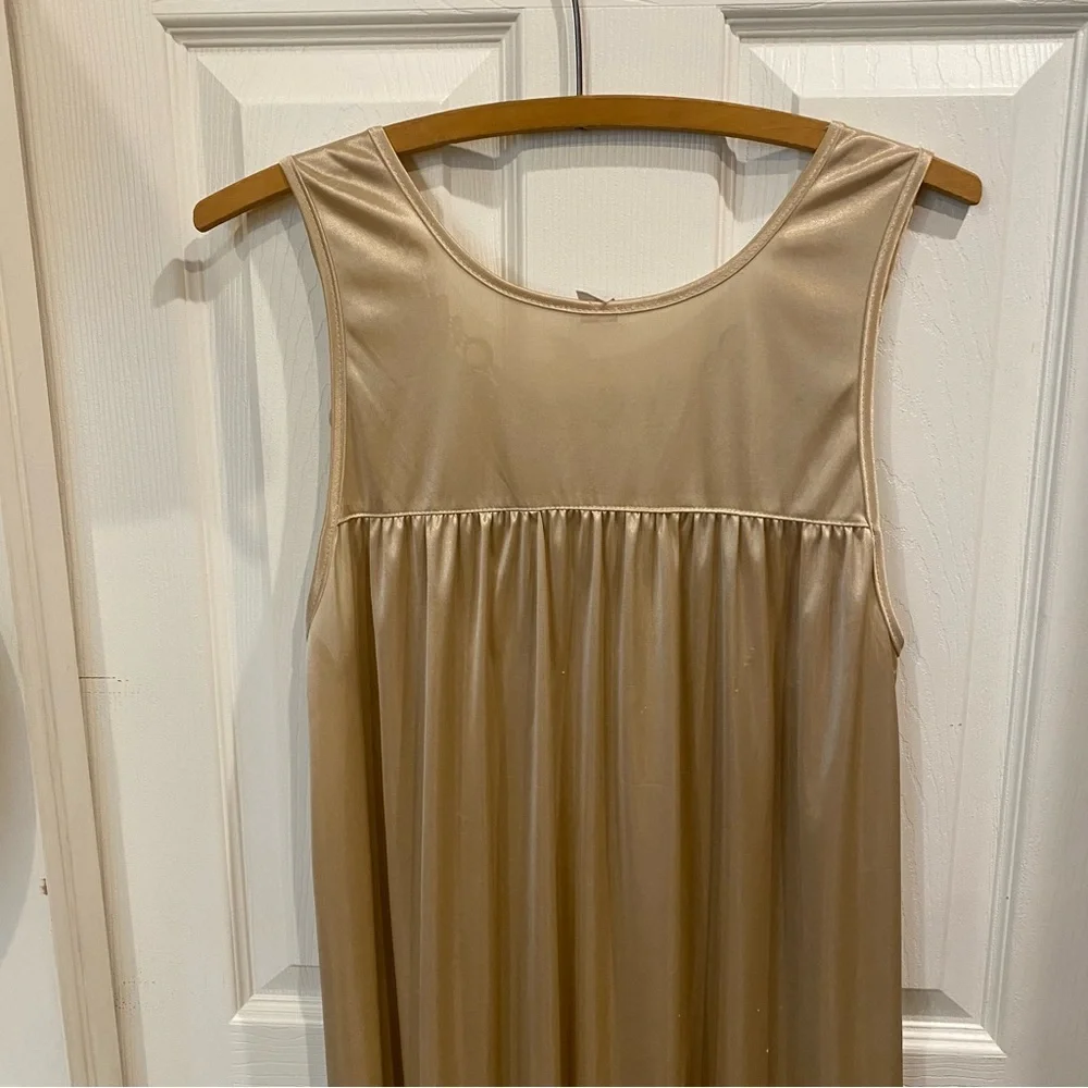 Vintage Long Champagne Satin Nightgown Embroidered Floral Appliqué Top “Happy” - Picture 13 of 17